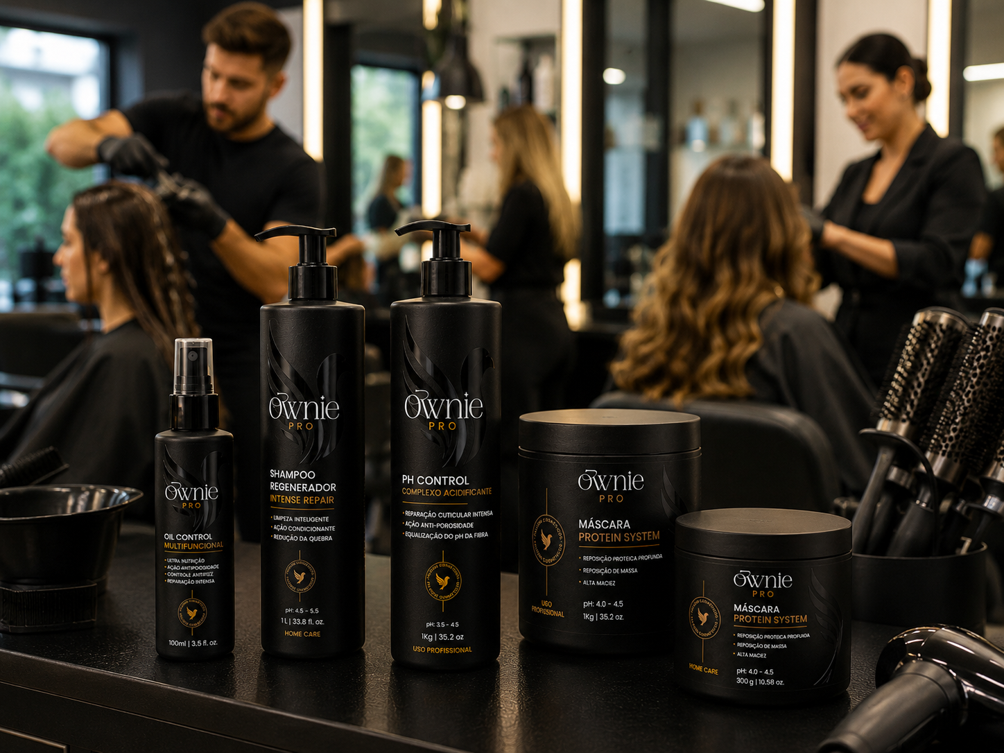 Bancada montada com a linha Ownie Pro durante o atendimento
